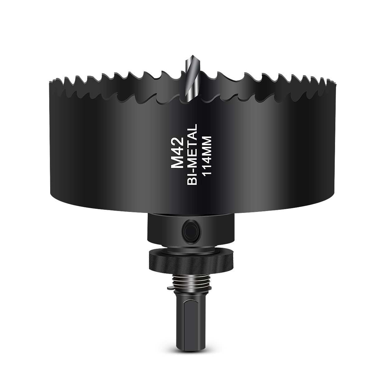 HOHXEN 114mm HSS Hole Saw, High Speed M42 Bi-Metal Wood Hole Dill Bit with Heavy Duty Arbor, Round Drill Cutter for Fiberboard, Wood, Plastic, Drywall, Thin Metal, Plasterboard, Copper - Black
