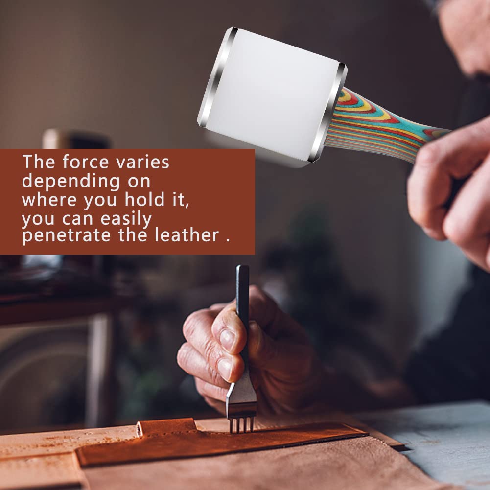 DIUDUS Leather Working Mallet, Leather Mallet Leather Carving Hammer, Leather Maul Nylon Straight Head Comfortable Wooden Handle Hammer DIY Leatherworking (Colorful/Water-Rippled)