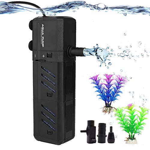 ZEETOON Submersible Water Pump Aquarium Air Pump Fish Tank Filters Aerator Multifunction Quiet Adjustable, 3.2ft High Lift 210 GPH (800L/H 8W) with 2 Nozzle 1 Boost Oxygen Hose 2 Artificial Plants - Thumbnail 7
