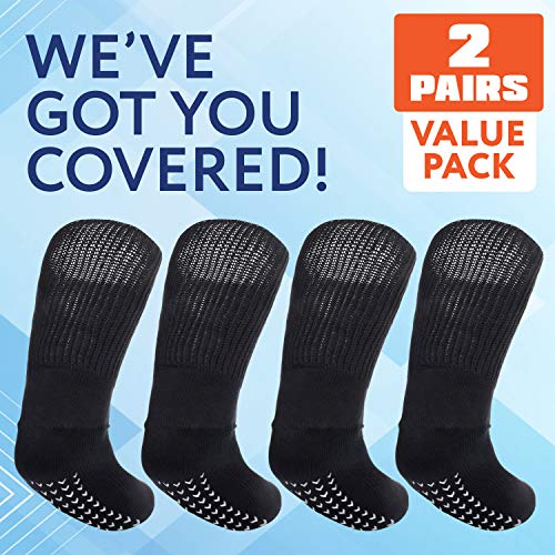 2 Pairs of Super Wide Socks With NonSkid Grips for Lymphedema