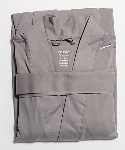 100% Organic Cotton Men's Spa Bath Robe Kimono - Super Soft Lightweight Absorbent Non-Toxic Eco-Friendly (6 Colors) (Medium/Large, Grey)