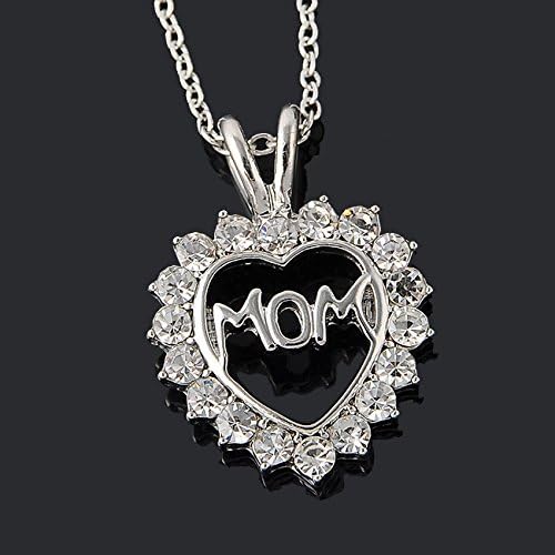STYLISH ZONE-Classy 14k Silver 'Mom" Necklace with Small Round Zircon Diamonds Perfect for Formal Occasions, Business, or Every Day Enjoyment. Delicate, Beautiful, Yet Made to Last for Many Years.