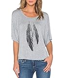 Romastory Womens Street Style Feather Pattern T-shirts Casual Loose Top Tee Shirts