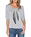 Romastory Womens Street Style Feather Pattern T-Shirts Casual Loose Top Tee Shirts (XL, Gray)