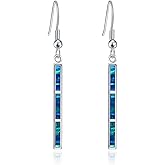 CiNily Opal Drop Earrings - Silver or Gold Plated Dangle Bar Jewelry for Women, Gems Earrings 2 1/8"