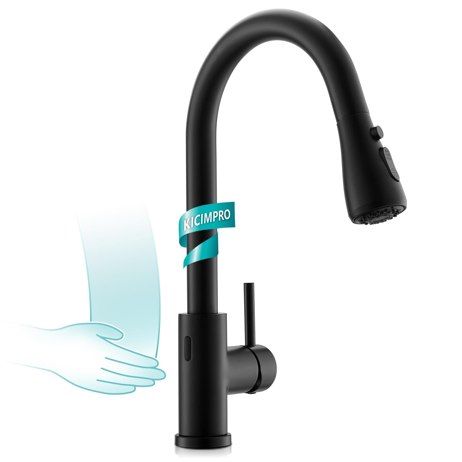 Photo 1 of Kicimpro Black Touchless Kitchen Faucet with Pull Down Sprayer Single Handle, Side Motion Sensor Kitchen Touchless Faucet with Water Lines, Two Modes Matte Black Touchless Faucet for Kitchen Sink