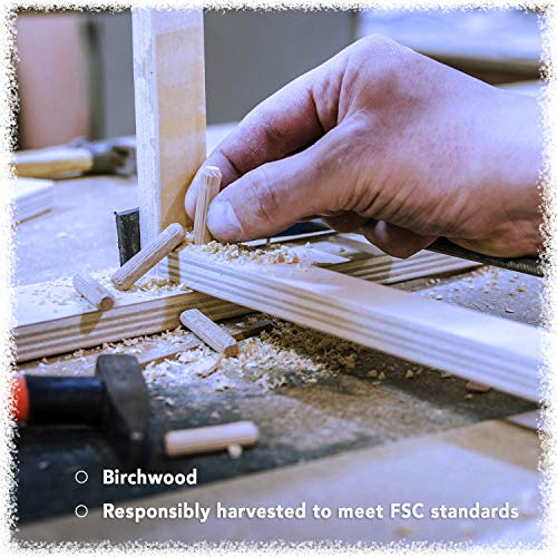 100 Pack 1/4" x 1" Wooden Dowel Pins Wood Kiln Dried Fluted and Beveled, Made of Hardwood in U.S.A. ...