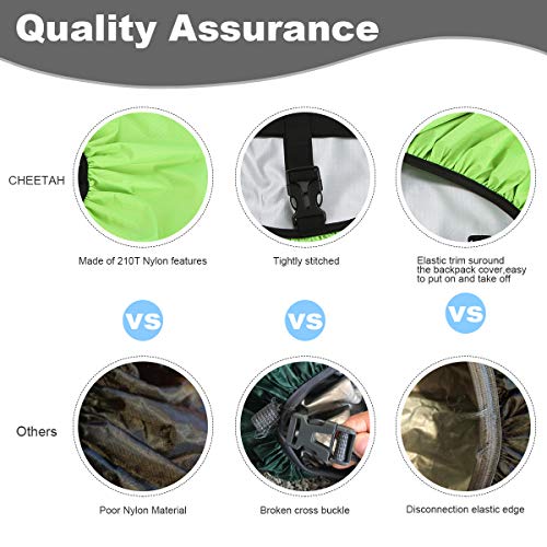 CHEETAH Outdoor 100% Waterproof Backpack Rain Covers (45L-80L) with Adjustable Anti-Slip Cross Buckle Strap and Reflective Strip, Durable Strengthened Layer for Hiking, Hunting, Biking,Cycling Green-M