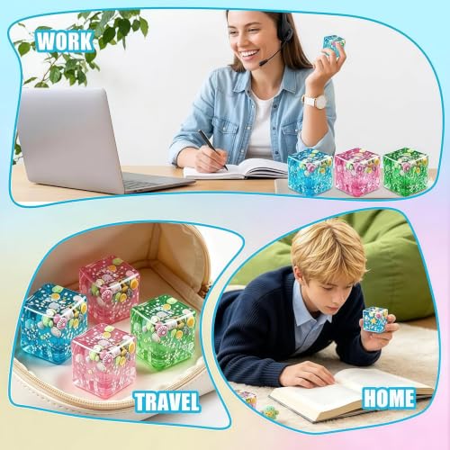 4 Pack Ice Cube Squishy Stress Ball–Soft Dough Squishy Fidget Toys,Mini Colorful Sensory Squeeze Cubes for Relaxation&Focus,Perfect for Classroom Prizes&Party Favors (4, Seashells, 1.4in)