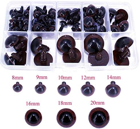 Bestartstore 76pcs 8/9/10/12/14/16/18/20mm Brown Plastic Safety Eyes with Washers for DIY Doll Teddy Bear Plush Animal Puppet Making Crafter