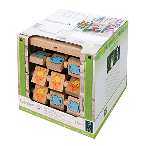 EverEarth My First Activity Cube. Wood Shape Sorter, Bead Maze