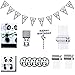 Chris.W 65Pcs Panda Birthday Party Supplies, Animal Themed Party Favors, Includes Banner, Straws, Plates, Cups, Cupcake Toppers, Tablecloth and Napkins