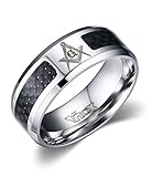 MG Masonic Jewelry Stainless Steel Black Carbon Fiber Inlay Masonic Ring Bands, Beveled Edge,size 11