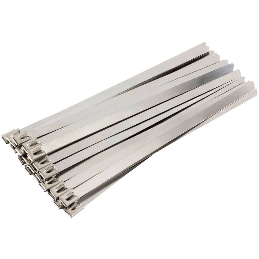 Gocableties 100 Pack of Stainless Steel Cable Ties, 300mm x 7.9mm, 316 Marine Grade Metal, Self Locking Exhaust Wrapping Ties, Workshop, Garage, Car Repair