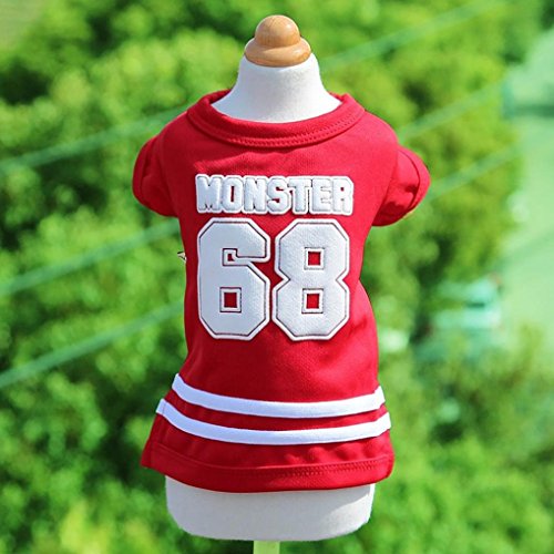 CieKen Pet Apparel Spring Summer Cotton Shirts Sports Uniforms Small Dog Cat Clothes Sleeveless Sports T-Shirt Vest Puppy Costumes Jersey (Red, S)