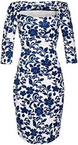 Daved8Co Dresses Women Dress Elegant Floral Print Work Business Casual Party Summer Sheath Colour Xl