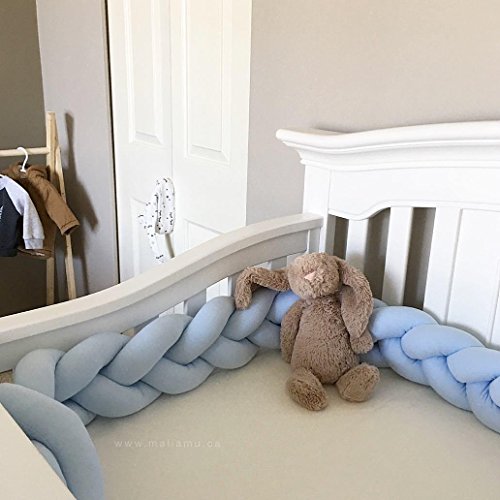 LOAOL Baby Crib Bumper Knotted Braided Plush Nursery Cradle Decor Newborn Gift Pillow Cushion Junior Bed Sleep Bumper (2 Meters, Blue)