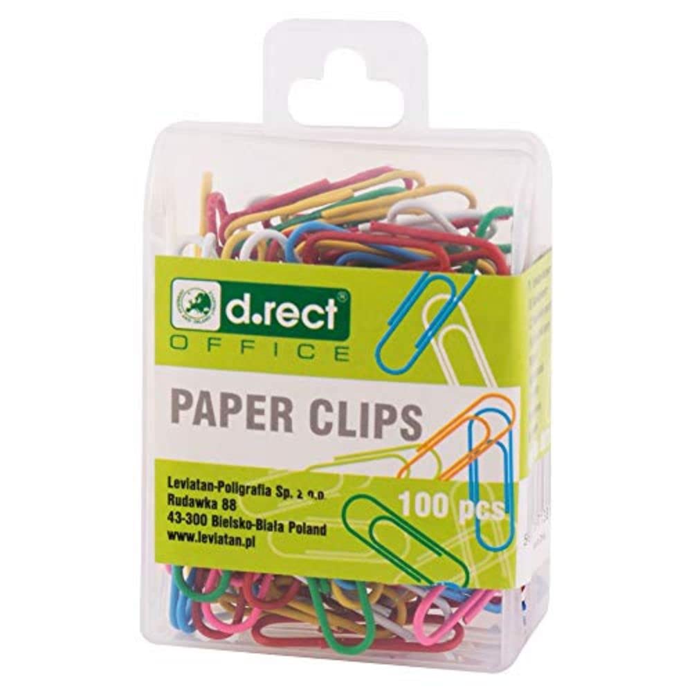 D.RECT A'100 Coloured Paper Clips 28 mm in Plastic Box, Multicolor, 7129