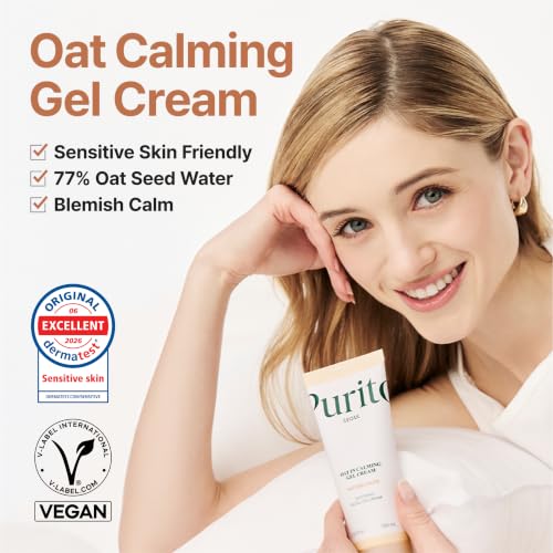 PURITO Oat In Calming Gel Cream, 77% Oat Kernel Water, Lightweight Water Gel Moisturizer, Non-Comedogenic, Fragrance Free, Vegan Korean Skincare, Sensitive Skin, 100ml