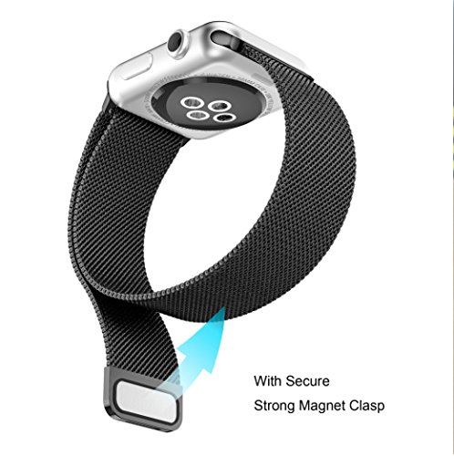 YaSpark Stainless Steel Mesh Milanese Loop with Adjustable Magnetic Closure Replacement Metal iWatch Band for Apple Watch Series 2 Series 1 Nike+ Sport and Edition 38mm/42mm (black, 42mm)