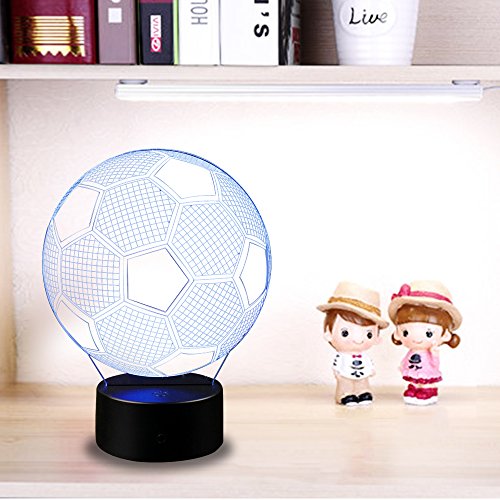 AZALCO 3D Illusion Soccer Night Light Lamp with 7 Color Change Touch Black Base Power by AA Batterie - //coolthings.us
