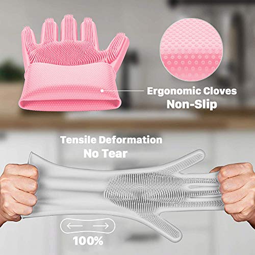 image for NIROLLE Reusable Silicone Dishwashing Gloves, 3 Pairs of Rubber Scrubb