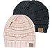 Winter White Ivory Thick Slouchy Knit Oversized Beanie Cap Hat,One Size,2 Pack: Dark Grey/Indie Pink
