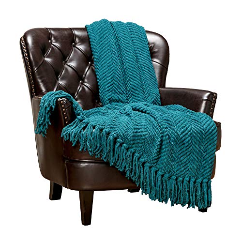 Chanasya Textured Knitted Super Soft Throw Blanket with Tassels Warm Cozy Lightweight Fluffy Woven Blanket for Bed Sofa Chair Couch Cover Living Bed Room Acrylic Throw Blanket (50x65 Inches) Teal