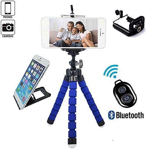 iPhone Tripod-Portable and Adjustable Phone Tripod for iPhone, Cellphone, Digital SLR DSLR Cameras with Cellphone Holder Clip and Remote Shutter + Cellphone Tablet Stands Holder -Mini/Blue