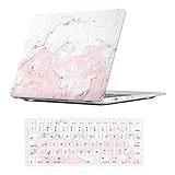 iCasso 2 in 1 Macbook Air 13 Inch Case Durable Rubber Coated Plastic Cover For Macbook Air 13 Inch Model A1369/A1466 With Keyboard Cover (Pink Marble)