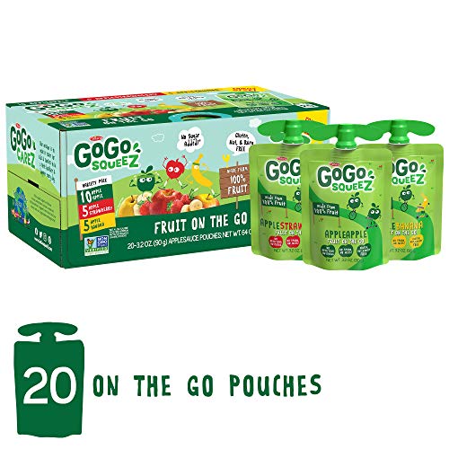 GoGo Squeez apple fruit pouches packaging.