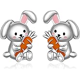 Easter Bunny Earrings Sterling Silver Hypoallergenic Cute Rabbit Carrot Animal Stud Earrings Jewelry Easter Gifts for Women