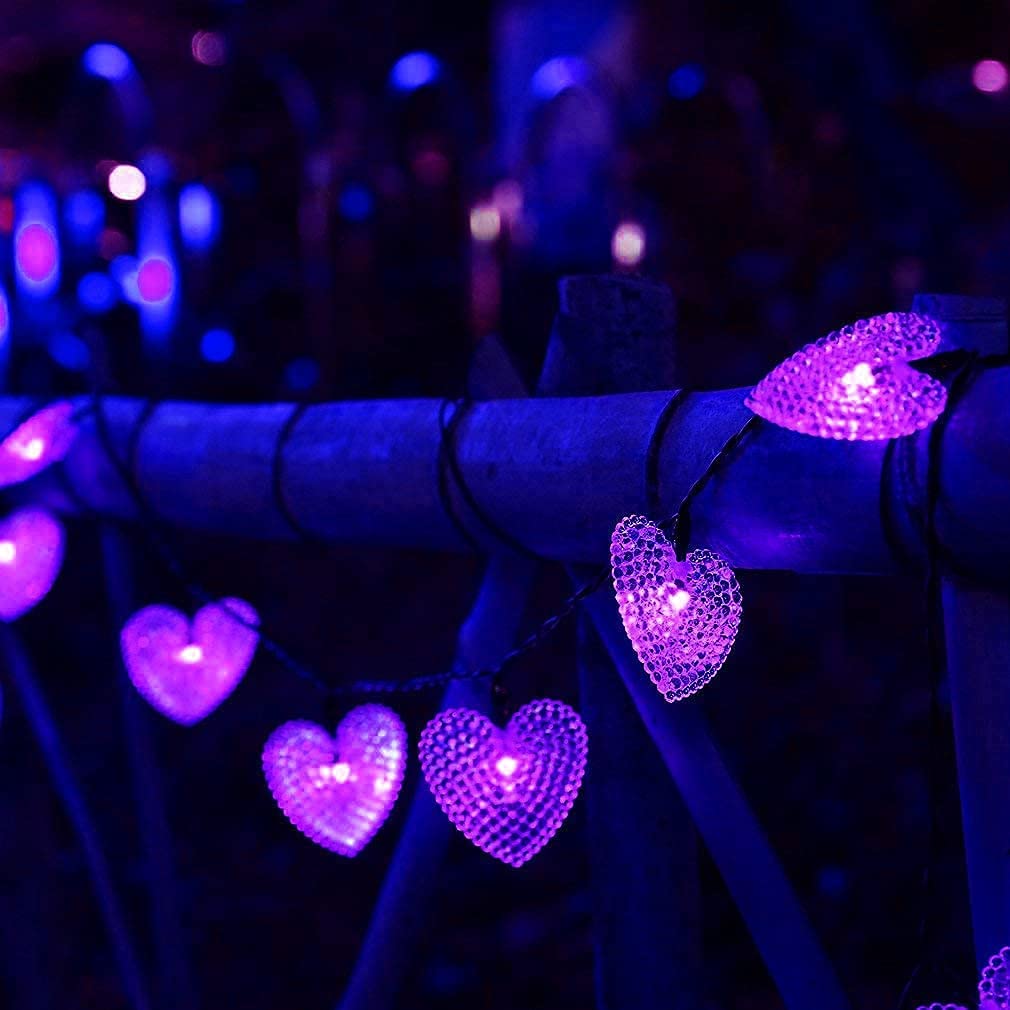 EHOFUN 20LED Solar Heart-Shaped Lights Garden, Waterproof 15.7ft Love Romantic Solar Lantern Fairy String Lights for Outdoor Home Wedding Valentines Day Birthday Christmas Decorations (Purple)