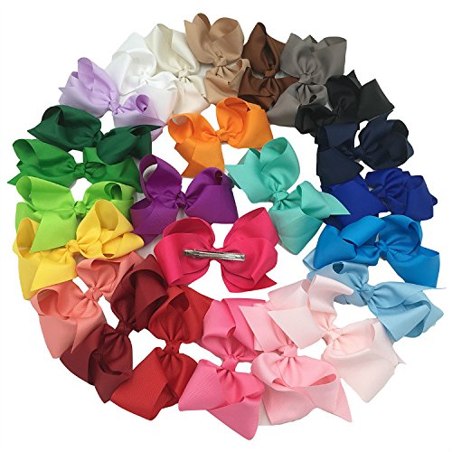 XIMA Grosgrain Ribbon Hair Bows with Alligator Hair Clips for Baby Gils 6inch big Bows Hair Accessories Pack of 25