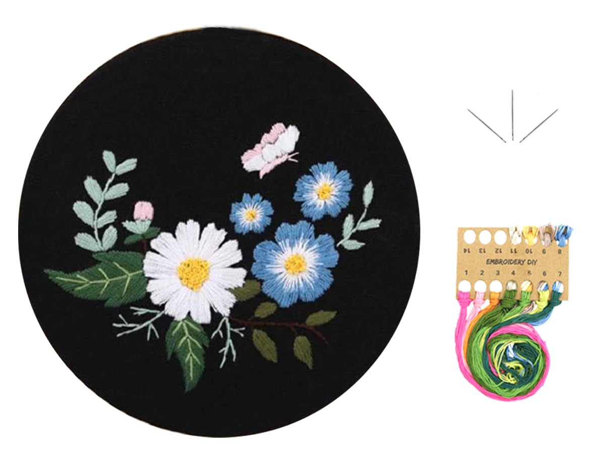 IZEERA Embroidery Set for Cross Stitching Embroidery Starter Kits for Adults Beginners - DIY Stamped Floral Pattern with Instructions, Threads and Needles for Sewing Craft Kit