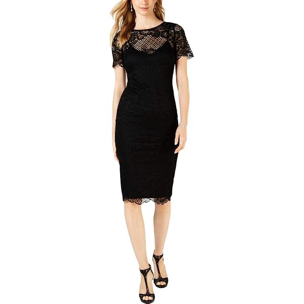 bar III Womens Lace Sheath Dress, Black, Small at Amazon Women's Clothing  store