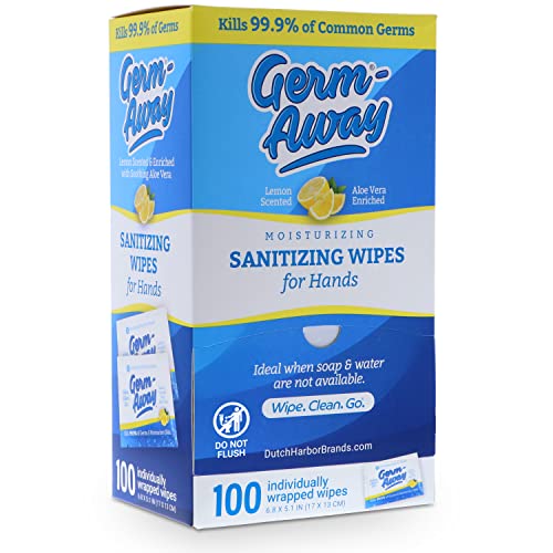 GermAway Large Antibacterial Hand Wipes Individually Wrapped Wipes