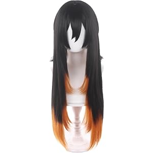 Long Black and Orange Cosplay Wig Halloween Costume Party Wigs for Adult