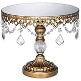 Antique Gold Crystal Mirror Top 8 1/2x10 Round Cake Stand