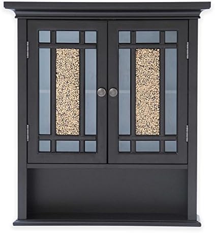 Modern Styling and Functionality 2-Door Amber Mosaic Glass Wall Cabinet in Dark Espresso