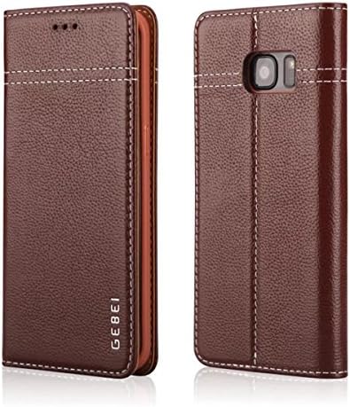 Gebei Samsung Galaxy S7 Edge Case [Warship Series], Genuine Leather Magnetic Closure Card Slot Wallet Case Cover with kick stand, ID &amp; Credit Card Pockets for Samsung Galaxy S7 Edge (Brown)