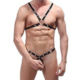 Jelove Men Sexy Lingerie Leather Bandage Jockstrap Crotchless Thong Erotic Outfit
