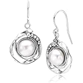JEAN RACHEL JEWELRY 925 Sterling Silver Dangle Earrings for Women - Round Wire with Freshwater Pearl Vintage Design - Hypoallergenic, Lead & Nickel Free - Artisan Handcrafted Statement Earrings