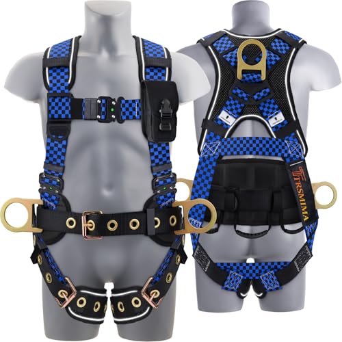TRSMIMA Safety Harness Fall Protection - Datachable Pad Roofing Fall Arrest Safety Harness Construction Phone Pocket Reflective Strap Friendly Night Work ANSI