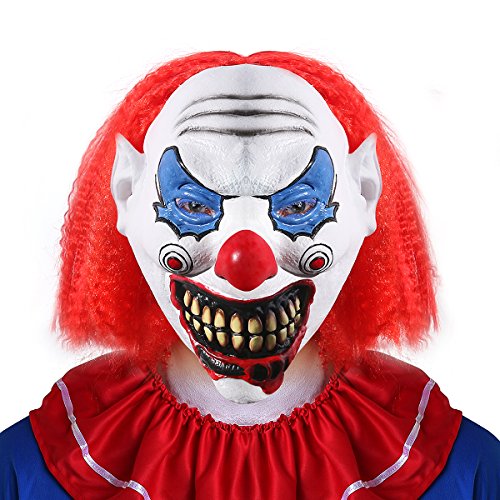 Unomor halloween scary clown mask with red hair for adu…