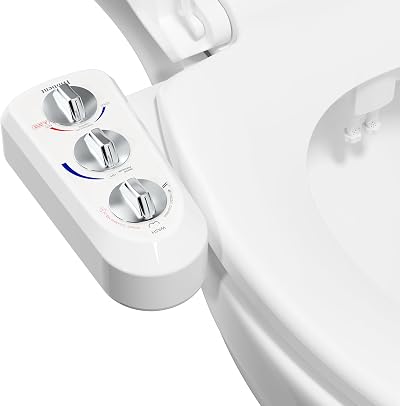 Hibbent Bidet Toilet Seat Attachment Dual Nozzle Hot Cold Water Non-Electric