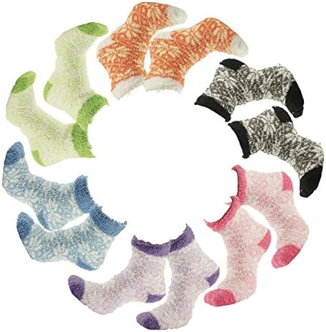 Great 12 Pack Warm Fuzzy Cozy Fluffy Snowflake Crew Socks Special Themed Christmas Stocking Filler Gift Idea Under $5 Beauty Gear Stuffer Teen Girl Woman Aunt Young Lady Coworker Office Nurse Teacher