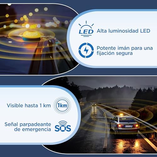 Baliza V16 Homologada DGT 3.0, Conectada hasta 2038, Uso obligatorio en España desde 2026, GPS + IoT incluidos 12 años, Luz LED 360° de Emergencia para Coche
