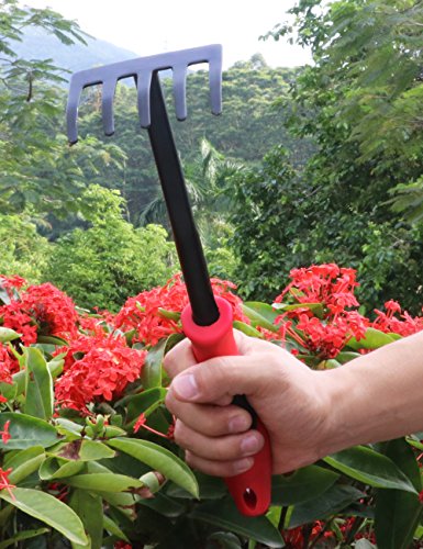 KEMAIER Garden Hand Rake - Metal Garden Cultivator Tools Black and Red Small Rake - Thumbnail 4
