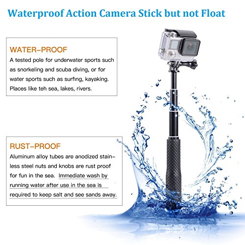 VVHOOY 43 inch Waterproof Action Camera Selfie Stick with Tripod Monopod Stand and CellPhone Clip Holder for GOPRO HERO 6/5/YI Discovery/AKASO EK7000 Sports Action Camera,Smartphones,and More